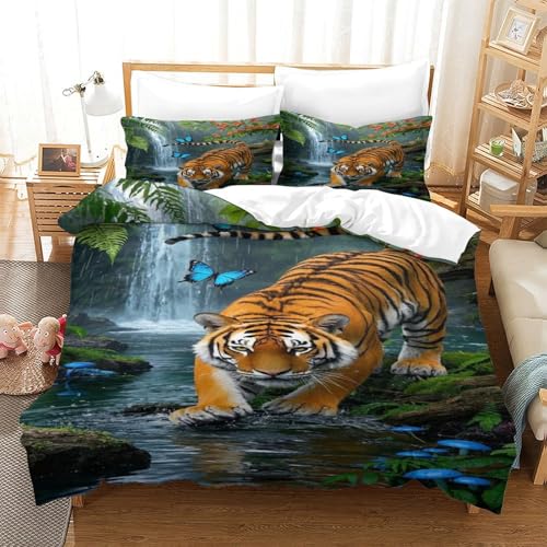 CHUIYUFULAN Tiger Bettbezug Set Bettwäsche-Sets Kinderbettwäsche Reißverschluss Mit Kissenbezug, Betten Set Für Jugendliche Kinder Schlafzimmer Single?140x200cm?