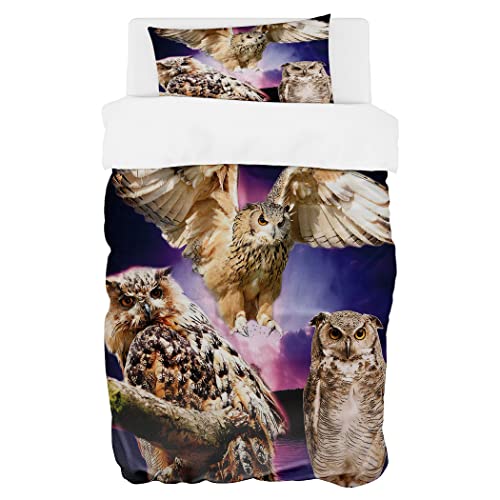 Zomer Bettwäsche Set 135x200 Bettwäsche 2tlg Weich Mikrofaser Bettbezug - 1 Bettdeckenbezug + 1 Kissenbezug 80x80cm mit Eule