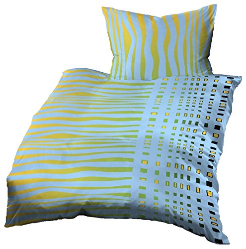Gerald Wittmann Bettwäsche 140x200 cm + 70x90 cm, Mikrofaser, Zebra-Streifen Blau Gelb Grün