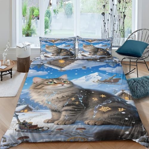 CHUIYUFULAN Norwegian Forest Katze Bettbezug Bettwäsche-Sets Kinderbettwäsche Reißverschluss Mit Kissenbezügen, Betten Set Für Jungen Und Mädchen, Kinder Double?200x200cm?