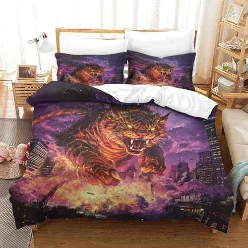 QADDKRTEV Tiger Bettbezug Set Bettwäsche Set Kinderbettwäsche Reißverschluss Mit Kissenbezug Betten Set Für Jungen Und Mädchen, Kinder Single?140x200cm?