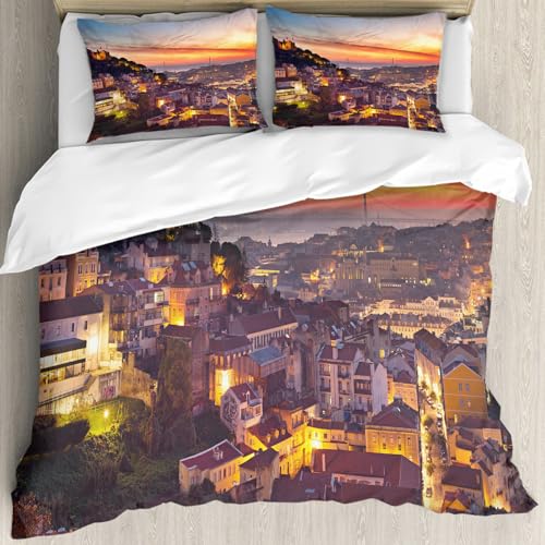 MJNLYDAO Sleeptime 100% Baumwolle Bettwäsche - Bettbezüge mit Reißverschluss - Set mit 2 Kissenbezüge,Altstadt von Jerusalem Historisches Stadtzentrum Israel Twilight View,178x208 cm