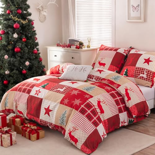 Nesture Bettwäsche 135x200 Weihnachts, Bettwäsche-Sets mit Weihnachtsrentier Microfaser Bettbezug 135 x 200cm 2 Teilig bügelfrei & weich - 1 Deckenbezug und 1 Kissenbezug 80x80 mit Reißverschluss