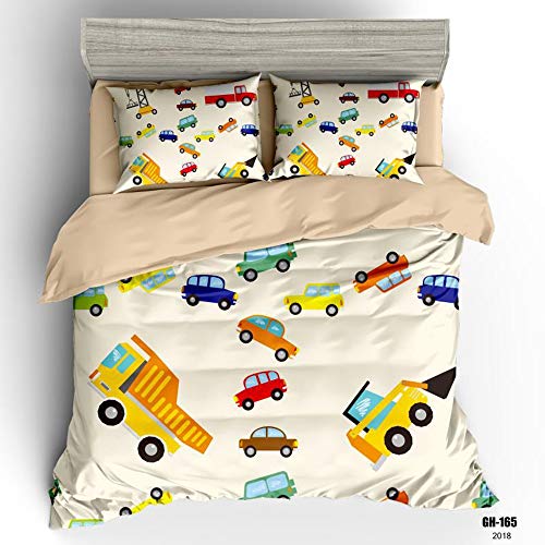 Odot Bettwäsche Set 3tlg, Bedding Natürlich Cartoon Auto Bedrucktes Atmungsaktive Hypoallergen Bequem Weich und Haltbar Hohe Qualität Bettbezug Kissenbezug (Rotes Auto,240x220cm)