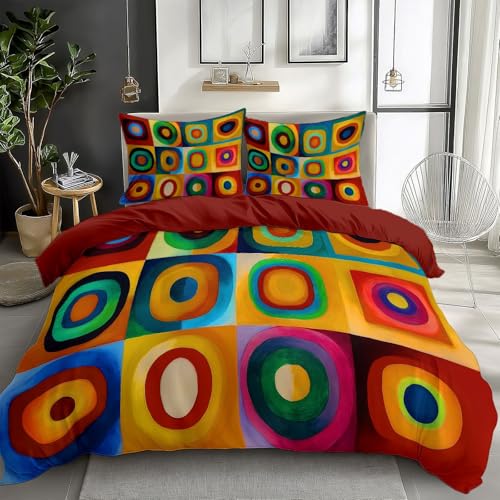 Bettbezug 135 x 200 cm Bettwäsche Set 3 Teilig mit 2 Kissenbezügen, Muster Farbe Quadrate Farbblöcke Geometrie Aquarell Wende Weinrot Bettwäsche für Erwachsene, aus Mikrofaser mit Reißverschluss