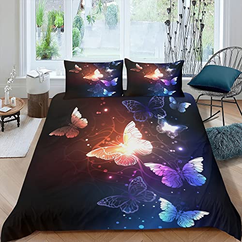 WFBZ Mädchen Bettwäsche Schmetterling Schwarz Kinderbettwäsche Butterfly 100% Mikrofaser Kinder Bettbezug 135x200 Mit Kissenbezug 50x75 Für Herren Damen Teenager