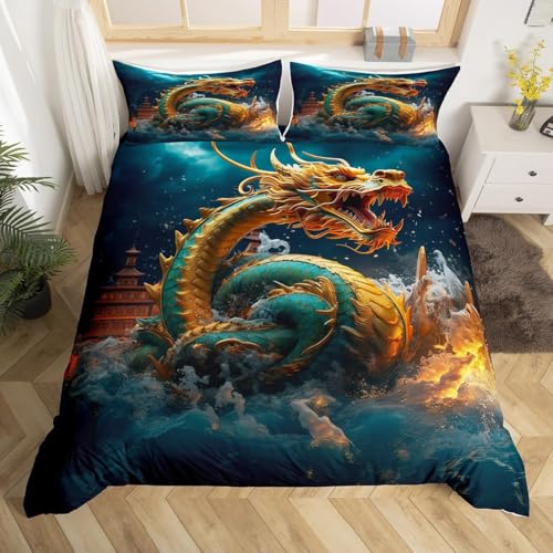 RZPFQB orientalischer Drache Bettwäsche 240x220 Bettwäsche Set für Teens Jungen Mädchen Kinderbettwäsche Drache Bettbezug Set Asiatischer Kunststil Microfaser Bettwäscheset