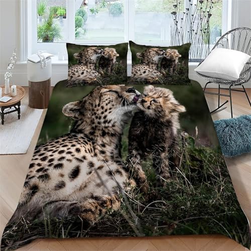 Generisch BettwäSche 155x220 Gepard Bettbezug Set 3 Teilig Kleiner Leopard Flauschig BettbezüGe und 2 Kissenbezug 80x80, Allergiker BettwäSche-Sets Weiche Microfaser mit ReißVerschluss ba5073