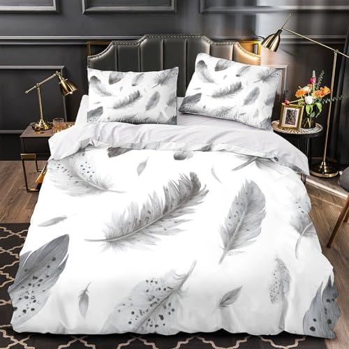 VOXYTMLWG Feather 3D Gedruckt 3 Teilig Vintage Elegant Bettbezug Bettwäsche mit Reißverschluss Weich mit Kissenbezug for Erwachsene,Frauen,Mädche n,Kinder Single?135x200cm?