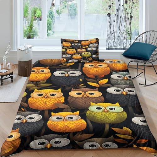 WZXYMXDP 3D Eulen Bettwäsche Mädchen 135x200, Weiche, Mikrofaser Deckenbezug, Wild Tier Bettwäsche Winter 135x200cm + 1 Mal 50x75cm Kissenbezug