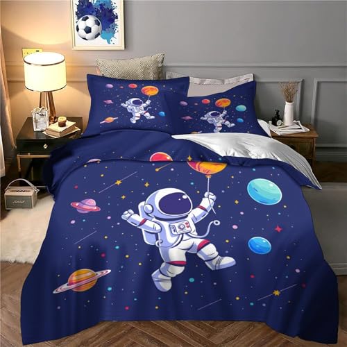 XJmoney Cartoon Astronaut Bettbezug Set Bettwäsche Kinderbettwäsche-Set Reißverschluss Mit Kissenbezügen Betten Set Für Jungen Und Mädchen, Kinder Single?135x200cm?