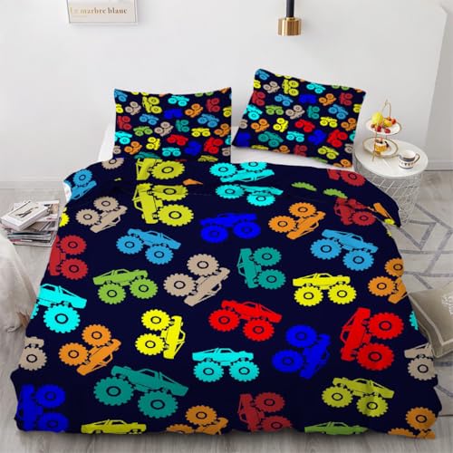 MARBRE 3D Bettwäsche Auto 155x220cm 3teilig 100% Leicht Mikrofaser Bettbezug Traktor Wendebettwäsche mit Reißverschluss Bettwäsche-Sets mit 2 Kissenbezüge 80x80(Image 9-6)