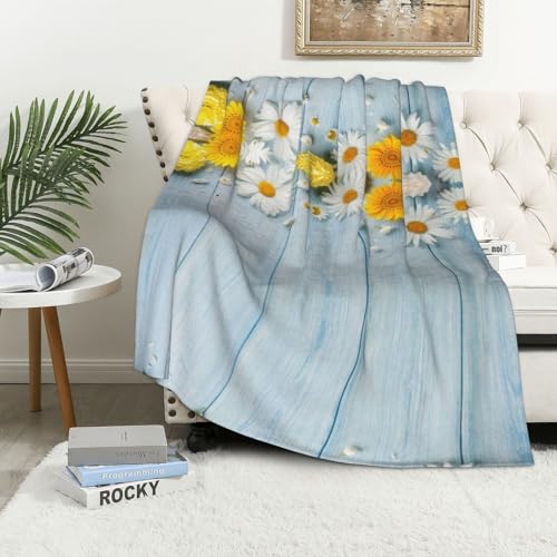 Elegante Flanell-Fleecedecke mit Frühlingsblumen, 280/320 g/m², schwer, Allover-Druck, einseitig, weich, warm, luxuriöse Bettwäsche für Zuhause, Bett, Couch