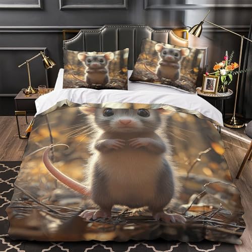 RJAVAGFZL Niedliche Maus Steht 3D-Bedruckt 3er-Set Bettdeckenbezug Waldtierszene Steppbezug Mikrofaser Hypoallergen Atmungsaktiv für Kleinkinder Jungen Männer Single?140x200cm?