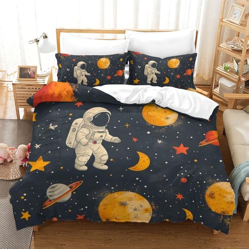 RQATHDUUD Astronaut 3D Gedruckt Bettwäsche Sets 3 Teilig Ettbezüge Mit Kissenbezug Soft Microfaser Luxus Modern Mit Reißverschluss Für Erwachsene Und Kinder Double?200x200cm?