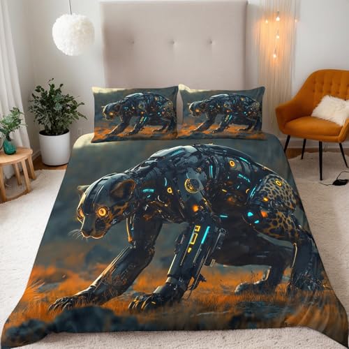 Bettwäsche 200x220 cm Leopard Bettwäsche-Sets 3 Teilig Mechanisches Punk-Tier Leopard Bettbezug 200 x 220cm, Weich Mikrofaser Bettbezüge mit Reißverschluss + 2 Kissenbezug 80x80 cm Bettwäsche 200x220 cm Leopard Bettwäsche-Sets 3 Teilig Mechanisches Punk-Tier Leopard Bettbezug 200 x 220cm, Weich Mikrofaser Bettbezüge mit Reißverschluss + 2 Kissenbezug 80x80 cm