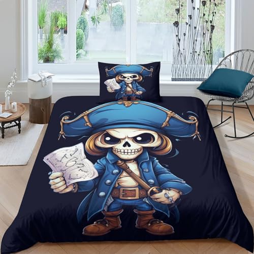CKSEKD Pirate Bettwäsche Mit Kopfkissenbezügen Bettdeckenbezug Schlafhilfe Cartoon Style Bettbezug Komfortabel Steppdeckenbezug Set Atmungsaktiv Bed Linen Sets Single?135x200cm?