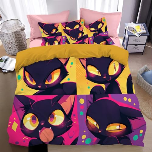 WunM Studio Bettwäsche 135 * 200cm Rot mit Schwarze Katze mit Punkten Herzen Bettbezug 3 teilig Microfaser Rot Weiss süße Tiere Bettwäsche Set und Kissenbezug 80x80 cm mit Reißverschluss WunM Studio Bettwäsche 135 * 200cm Rot mit Schwarze Katze mit Punkten Herzen Bettbezug 3 teilig Microfaser Rot Weiss süße Tiere Bettwäsche Set und Kissenbezug 80x80 cm mit Reißverschluss