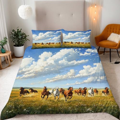 Tier Pferd Bettwäsche 135X200 Junge Mädchen Bettbezug 3D Effekt Teenager Bettwäsche-Set Mikrofaser Bettbezug Mit Reißverschluss Und 2 Kissenbezug 80X80Cm
