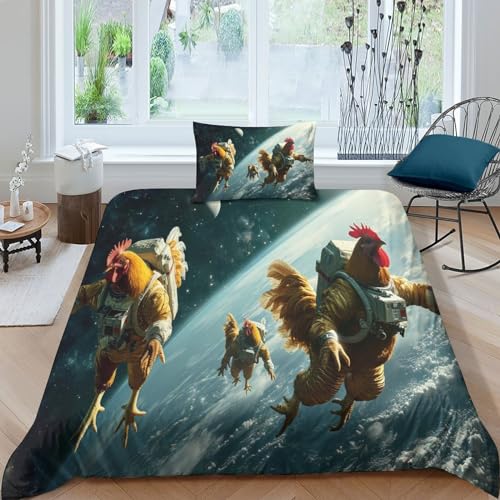 WXMMoney Bettbezug mit Astronauten-Hahn, 3D-Druck, manuelle Anpassung, bedruckt, für Jungen und Mädchen, Kinderzimmer, modische Bettwäsche, Steppdeckenbezug, Dekor, Einzelbett (135 x 200 cm)