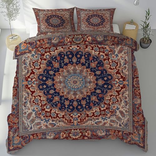 Tyafsgvqo Vintage Orientalisch Bettwäsche 135x200 cm 3 Teilig, Mandala Blumen Bettbezug Weich Bügelfrei Atmungsaktiv, Antike Tradition Bettwäsche Set, Wendebettwäsche mit 2 Kissenbezug 80x80 cm