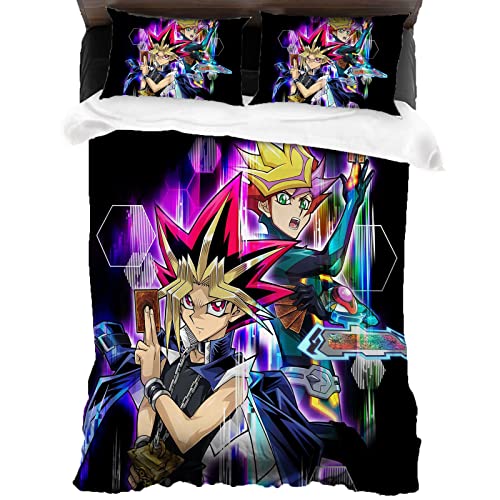 ANSSON Yugi MUTO Kinder Bettwäsche-Sets,Anime Bettwäsche + Kissenbezug fur Anime-Fans,Duel Monsters Mikrofaser Bettbezug 3-teilig (135x200cm+80x80cmx2, Yugi1)