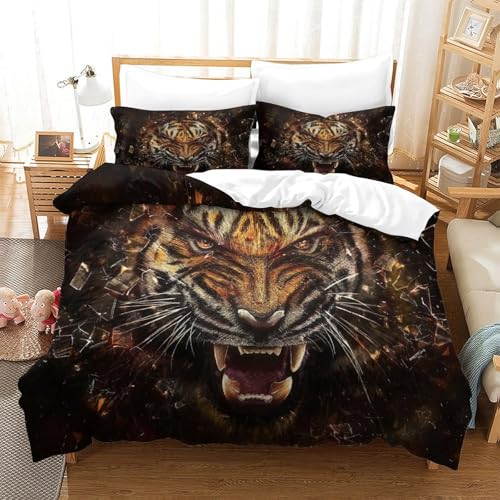 CHUIYUFULAN Tiger Bettbezug Set Bettwäsche Kinderbettwäsche-Set Reißverschluss Mit Kissenbezügen, Betten Set Für Jungen Und Mädchen, Kinder Single?140x200cm?