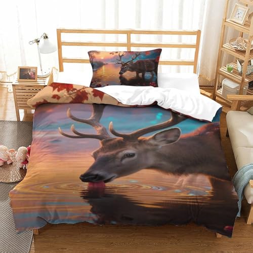 QIAVXZIP 3D Effekt Milu Hirsch 2 Teilig Bettwäsche-Sets Weiche Microfaser Mit Leichtläufigem Reißverschluss 1 Kissenbezüge Weich Und Bügelfrei Für Kinder Single?135x200cm?