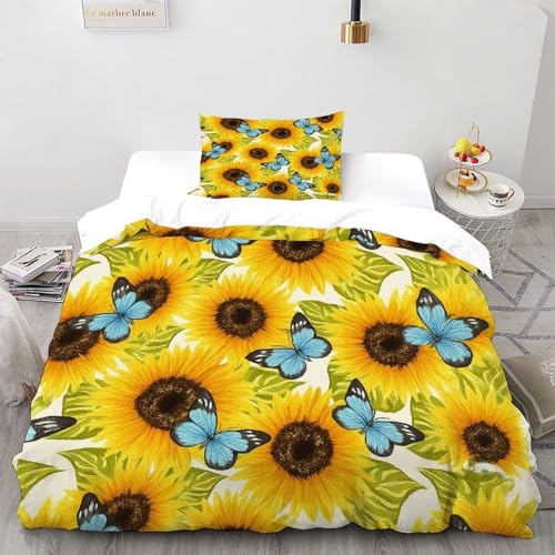 SanLiLLohKi Bettwäsche2 Teilig SunBlume Schmetterling Bettwäsche Aesthetic Pastoral Lifeforms Bettbezüge Single?135x200cm? Kissenbezüge Bettwäsche-Sets Polyester Mikrofaser Mit Reißverschluss