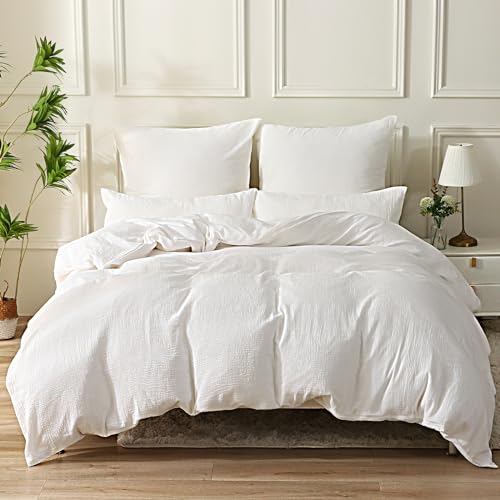 SOULFUL Doppelte Muslin Bettwäsche 155x220 Baumwolle, Bettwäsche-Sets 1er Set Bettbezug mit 1 Kissenbezüge 80x80 cm, ÖKO-TEX Bettwäsche Weiß mit Reißverschluss