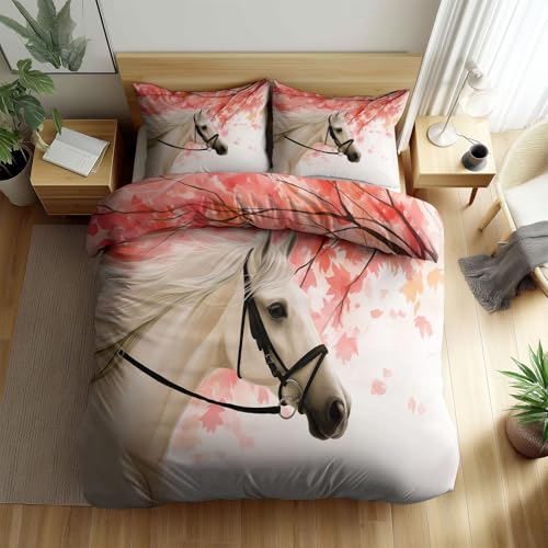 Quixora Bettbezug-Set mit Kissenbezug Bettwäsche-Set für Jungen Mädchen Kinder, Tier Pferd Romantik Pastoral Drucken Bettbezug 135 x 200 cm 3er Set Weich Mikrofaser, Atmungsaktiv Quixora Bettbezug-Set mit Kissenbezug Bettwäsche-Set für Jungen Mädchen Kinder, Tier Pferd Romantik Pastoral Drucken Bettbezug 135 x 200 cm 3er Set Weich Mikrofaser, Atmungsaktiv