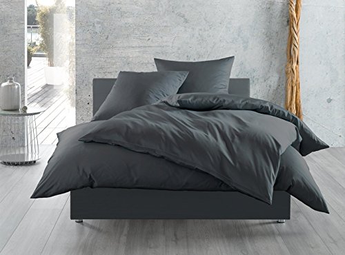 Mako-Satin Baumwollsatin Bettwäsche Uni einfarbig zum Kombinieren (Bettbezug 135 cm x 200 cm, Anthrazit)