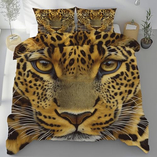 Tyafsgvqo Gepard Tiermotiv Sommerbettwäsche 220x240 cm, Safari Leopard Bettwäsche Bügelfrei mit Reißverschluss, Wildtier Bettbezug Mikrofaser, Deckenbezug 3 Teilig mit 2 Kissenbezug 80x80 cm