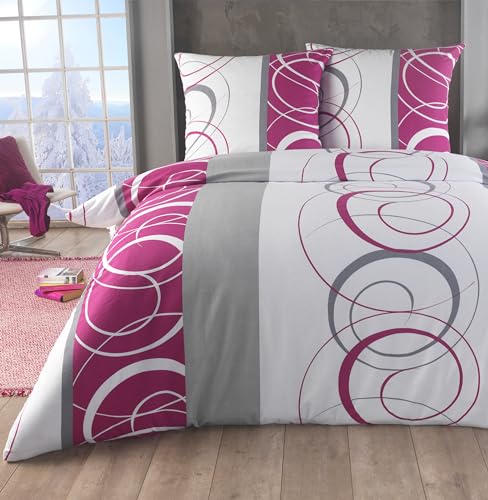 Baumwolle feinbiber Bettwäsche 135x200 Kissenbezug 80x80 für Warme Biber Bettbezug mit Muster, Größe:200 x 200 cm, Design - Motiv:Design 1