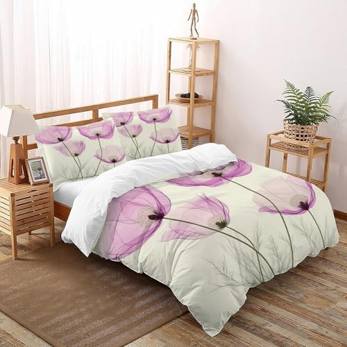 DOXLITVT Flowers_5 Bettwäsche Set 3-teilig Mit Reißverschluss Kissenbezug Betten Set Elegant PastoralPlant Für Jugendliche Kinder Schlafzimmer King?220x240cm?