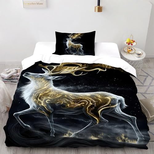 SHOVERKD Himmlisch Hirsch Glanz Bettwäsche-Set 3D Druck WildLeben Lund Pflanze Microfaser Single?135x200cm?,Mikrofa ser Polyester Mit Reißverschluss 2Pcs Für Kinder SHOVERKD Himmlisch Hirsch Glanz Bettwäsche-Set 3D Druck WildLeben Lund Pflanze Microfaser Single?135x200cm?,Mikrofa ser Polyester Mit Reißverschluss 2Pcs Für Kinder