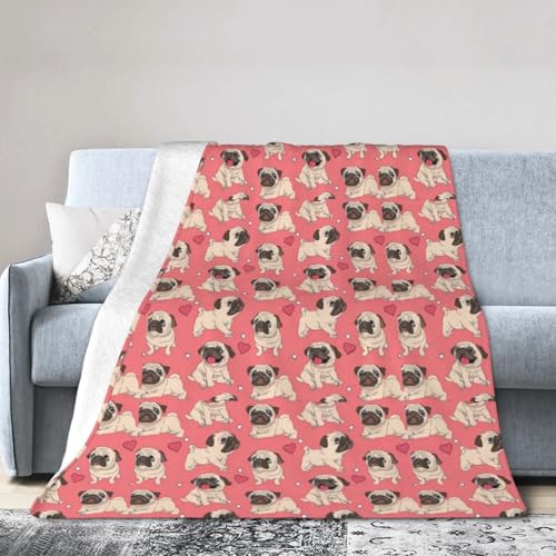 WOPQS Lustige Cartoon-Mops-Welpen-Hunde decke, ultraweiche Micro-Fleece-Decke, warme Decke, Bettlaken, Sofa, Bett, Überwurf, Heimruhe Bettwäsche