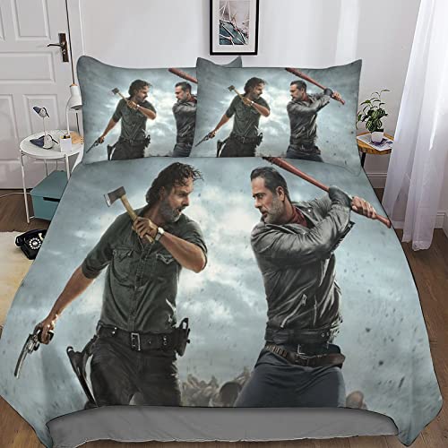 YINGD 3D The Walking Dead Bettwäsche-Set für Jungen und Jugendliche, Bettbezug, Mikrofaser-Bettbezug mit Reißverschluss, 3-teilig, Doppel-Kissenbezüge, 140 x 200 cm