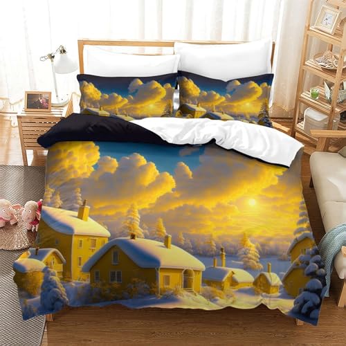 REIPOL Twilight Cottage Bettwäsche 3 Teilig Mikrofaser Cartoon Bettbezug Weiche Deckenbezug Mit Reißverschluss Und Kissenbezug Tröster Set Geeignet Für Kinder Erwachsene Senioren Full?203x228cm?