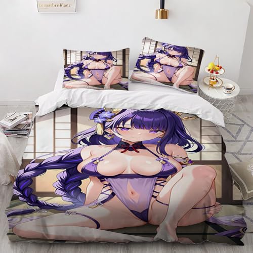 Frau nackt Oppai Anime 3 Teilig Bettwäsche 160X220 Bettbezüge Weihnachten Hypoallergene leichteLuxus flauschig Bettdeckenbezug 160X220cm Bettbezug Set 2 Kissenbezug 80x80cm Mit Hidden Reißverschluss