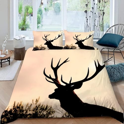PUOJIEAT Bettwäsche 135x200 Elch, 3D Bettbezug Hirsch Mikrofaser Bettwäsche Set Elch, Bettwäsche-Sets 135 x 200 + 2 Kissenbezüge mit Reißverschluss YUH2549