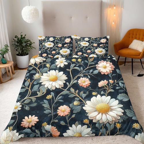 Generisch Gänseblümchen Bettwäsche 150×200 Deckenbezug + 2×Kissenbezüge 80×80cm, Landhausstil Bettwäsche-Sets, Weich und Bequem Bettwäsche, Mikrofaser Mit Reißverschluss Bedding Set Single Bed