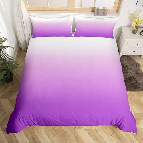 Violetter Farbverlauf Bettwäsche 155x220 Lila Bettwäsche Set, 3D Bettbezug Set Weich Microfaser Bettbezüge 3 Teilig Gradient Wendebettwäsche für Doppelbett, mit 2 Kissenbezüge 6848e