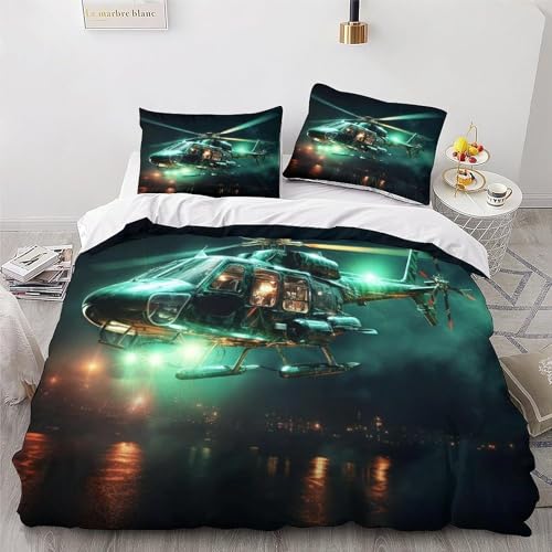 Zbeiba Hubschrauber 3D Bettwäsche 135x200cm Bettbezug Set Atmungsaktive Deckenbezug,Bettbezug und 2 Kissenbezug 80x80cm 3 teilig,#10,Schlafkomfort Microfaser Bettbezug Für Jungen Mädchen