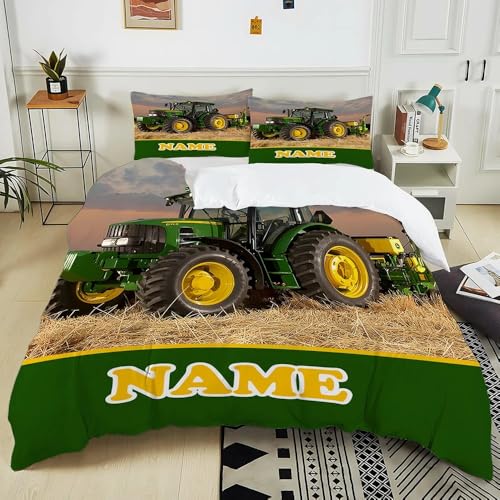 EXSANLIEAY Felder Bettwäsche-Sets 155x220 cm Traktor Bettbezug Kreatives 3D Effekt Weich Microfaser Deckenbezug mit Reißverschluss und 2 Kissenbezug 80x80 cm