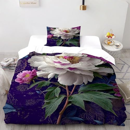 SOJFGSNAJ weiße Pionie Bettwäsche Set Totem Für Allergiker Bettwäsche Aus Microfaser - Bettbezug Mit Reißverschluss Und 1 Kissenbezug Single?135x200cm?