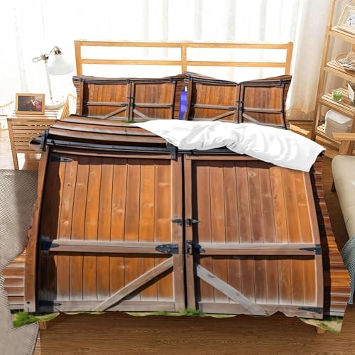 Bettwäsche 135x200 Scheunentor Bettbezug 3D Druck Landhaus Bettbezüge Kuschelig Weich Mikrofaser Deckenbezug 135x200 cm mit Reißverschluss + 2 Kissenbezüge 80x80 cm D-4433