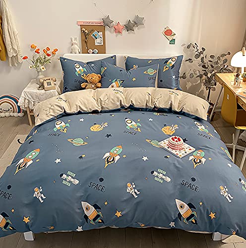 Yaofeiou Kinder Weltall Bettwäsche 100x135cm Baumwolle Baby-Bettwäsche Blau Bettbezüge Weltraum Muster Weiß Blau Wendebettwäsche Planeten Bettwäsche Jungen Mädchen Bettbezüge mit Kissenbezug 40x60cm