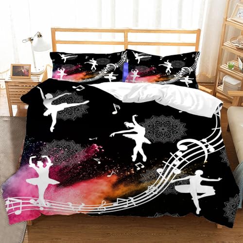 Hongduo 3D Prinzessin Ballett Bettwäsche Set 155x220 cm Weiche Mikrofaser Aquarell Pattern Bettwäsche-Set mit Reißverschluss 3 Teilig Bettbezug Set mit 2 Kissenbezug 80x80 cm