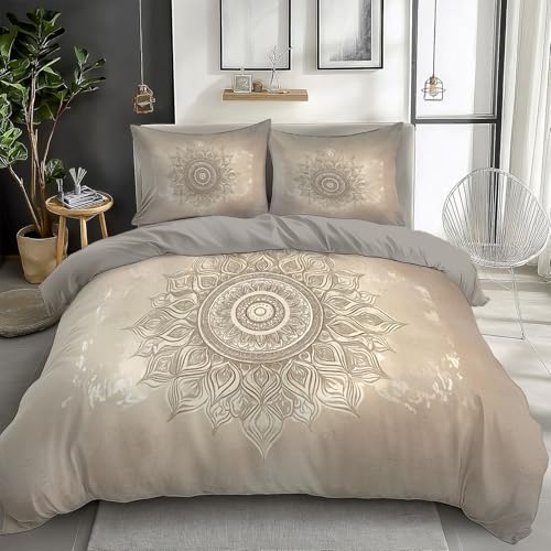 Cremefarben Bettwäsche-Sets 180x200 cm Grunge Hintergrund Mandala Druck Polyester Baumwolle Bettbezug Set mit 2 Kissenbezug, 3-Teilig Bettwäsche für Schlafzimmer Dekorieren, Weich Bügelfrei Cremefarben Bettwäsche-Sets 180x200 cm Grunge Hintergrund Mandala Druck Polyester Baumwolle Bettbezug Set mit 2 Kissenbezug, 3-Teilig Bettwäsche für Schlafzimmer Dekorieren, Weich Bügelfrei